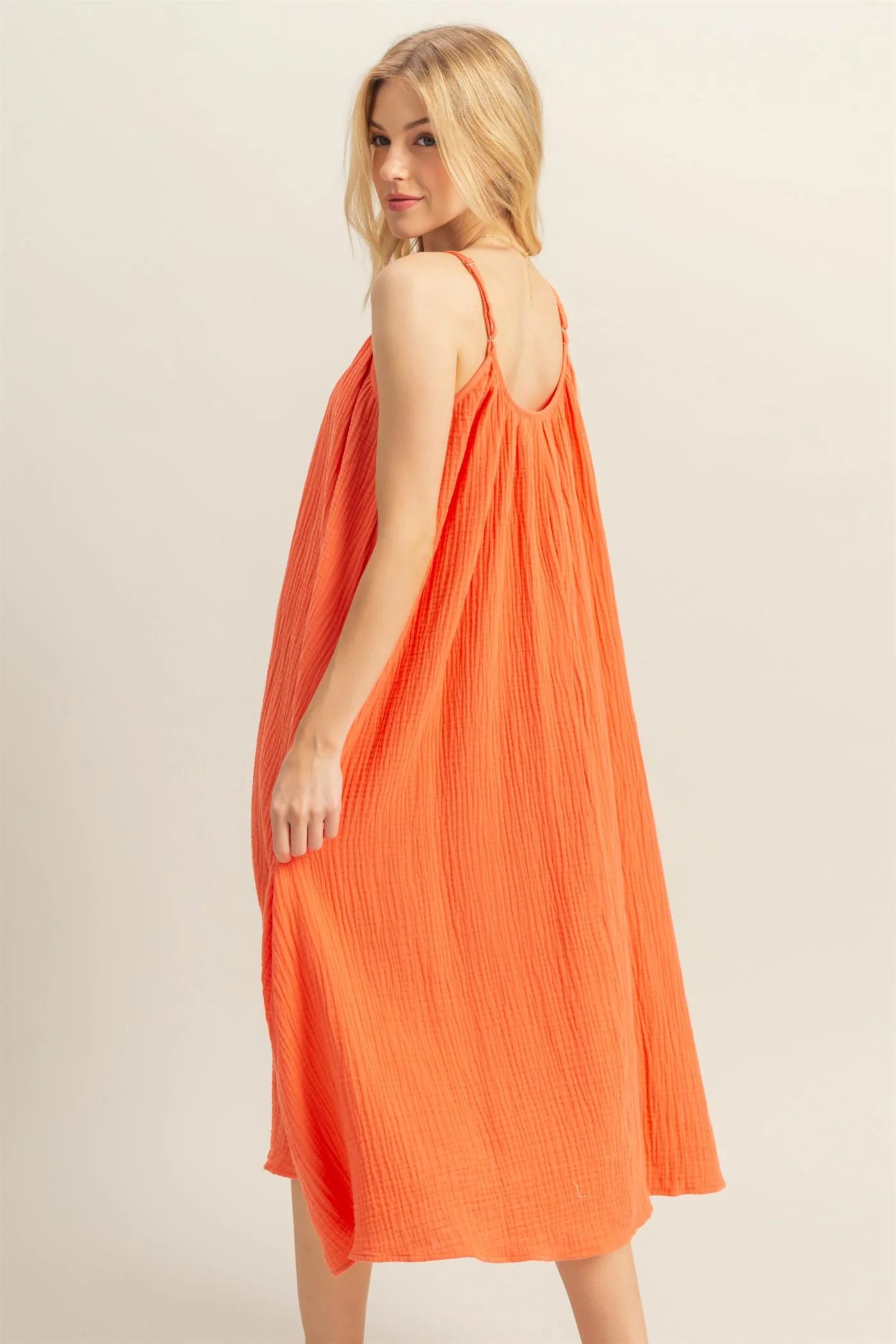 Shirring Neckline Sleeveless Flowy Dress