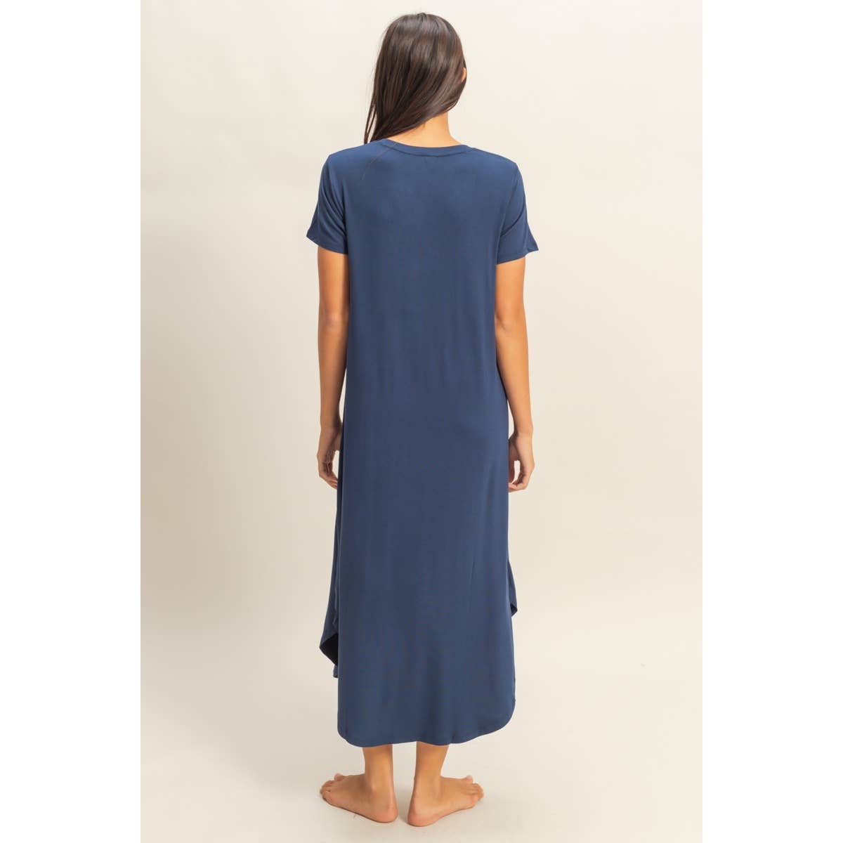 V-Neck Short Sleeve Midi Dress