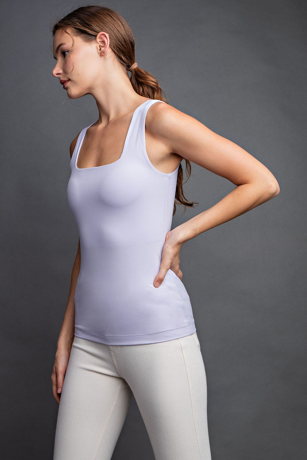 🚨 Pre-Order Only 🚨BUTTER FABRIC SQUARE NECKLINE SLEEVELESS TANK TOP- Nantucket Breeze