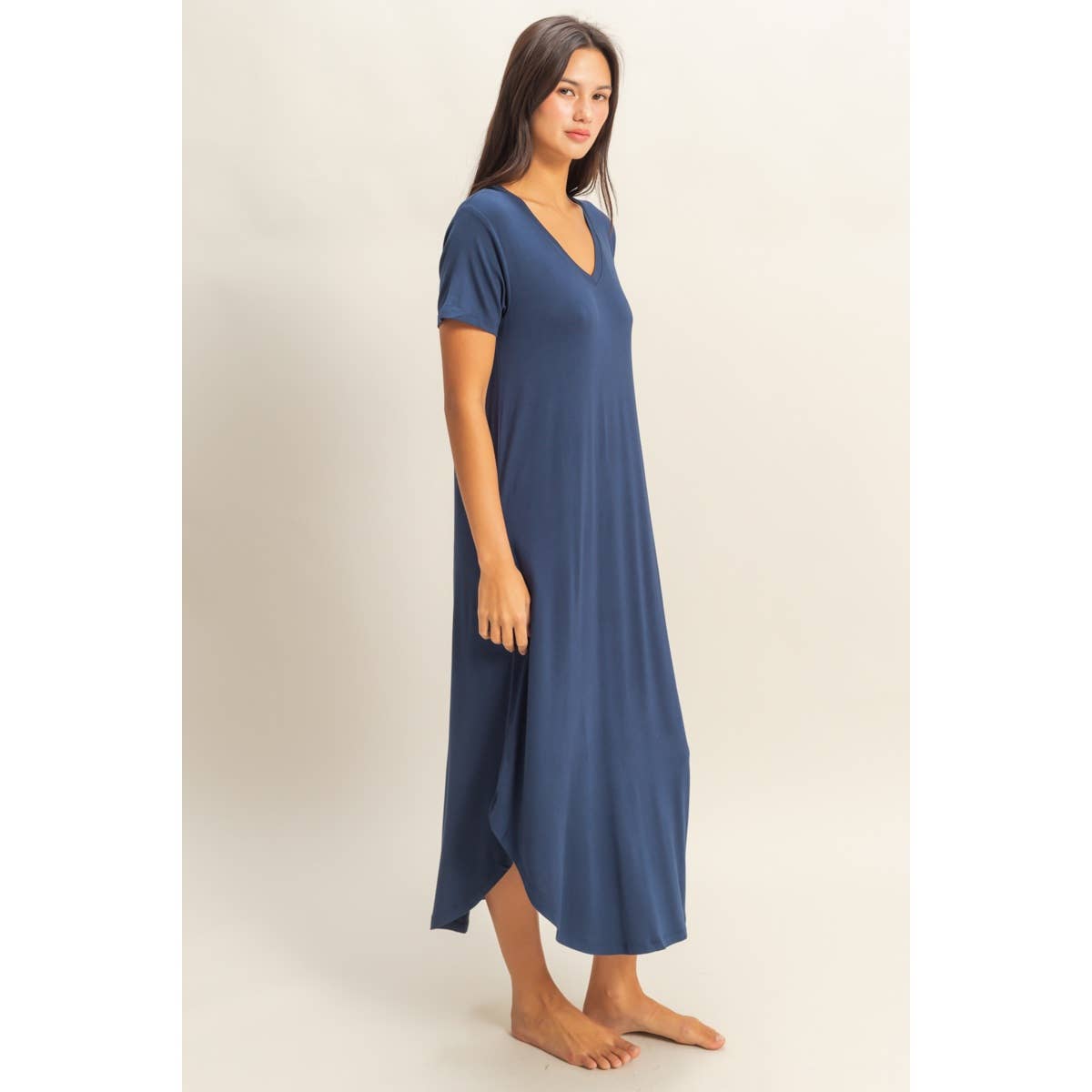 V-Neck Short Sleeve Midi Dress