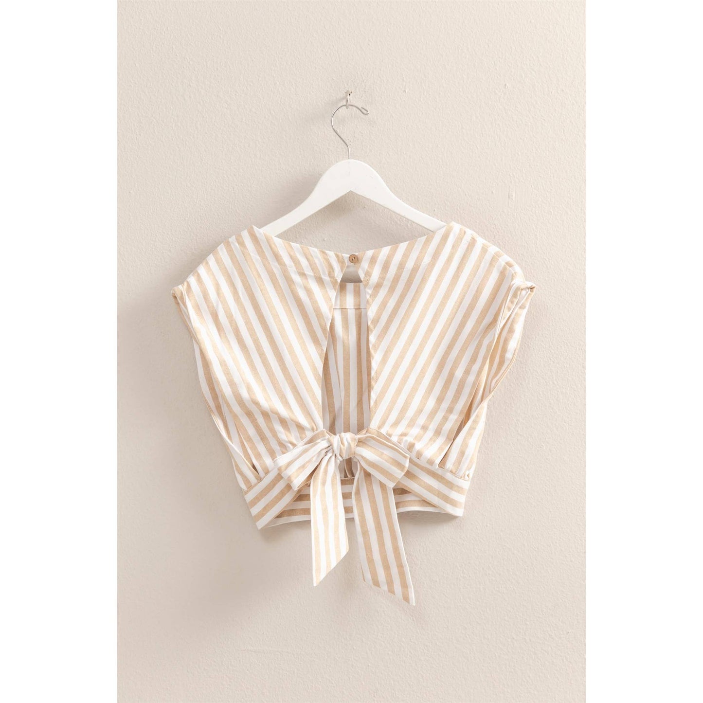 Short Sleeve Striped Open Back Crop Top