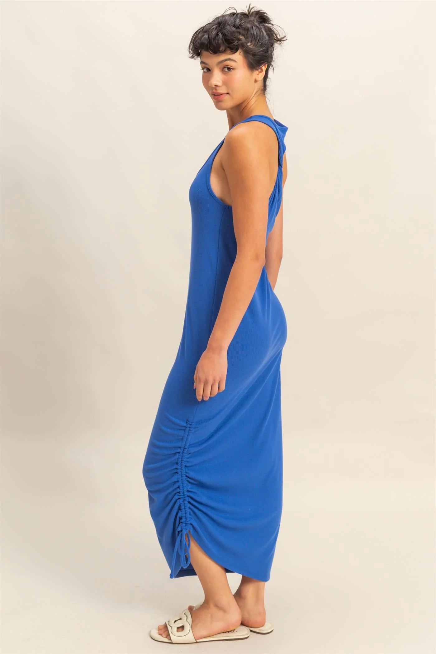 Scoop Neck Side Tie Detail Midi Dress