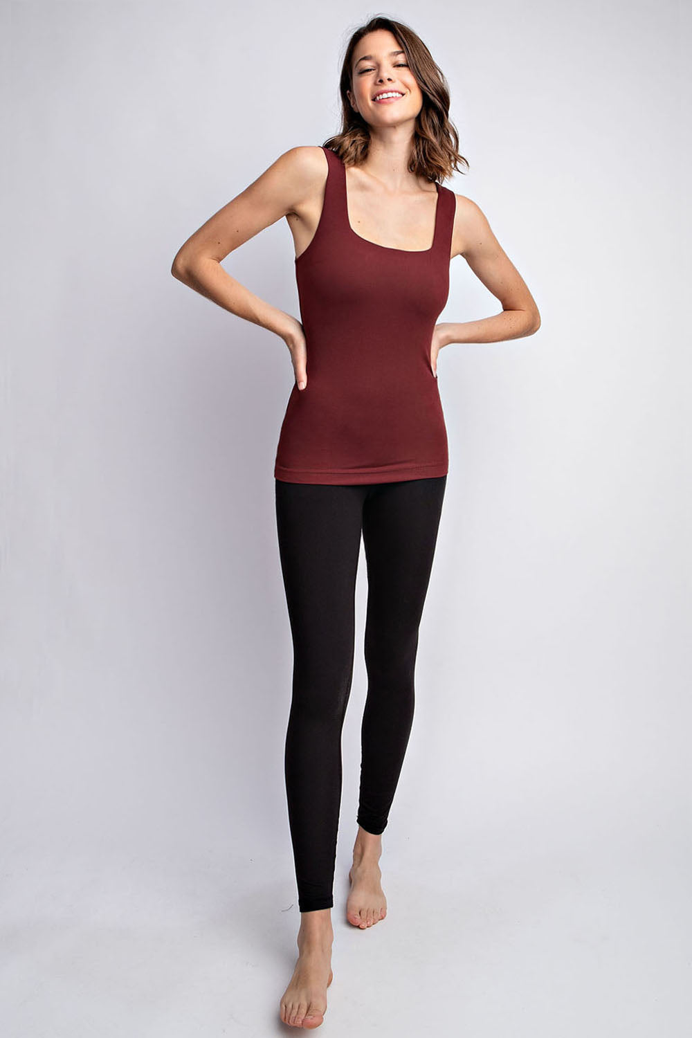BUTTER FABRIC SQUARE NECKLINE SLEEVELESS TANK TOP - Cassis