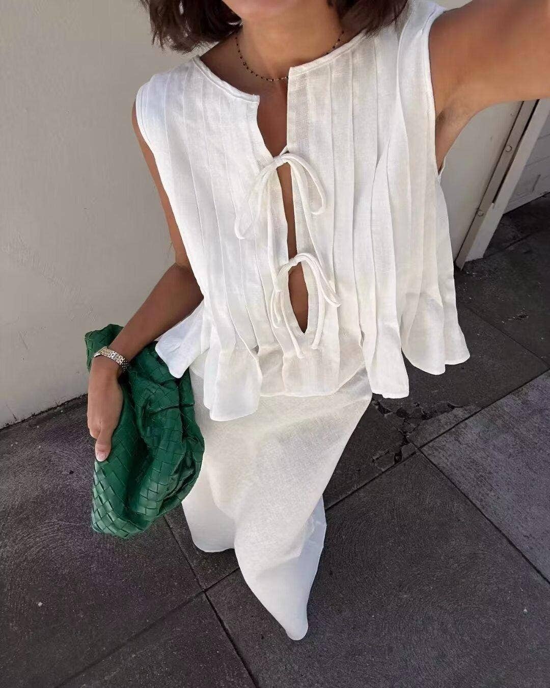 Pleated tank top skirt two piece set
