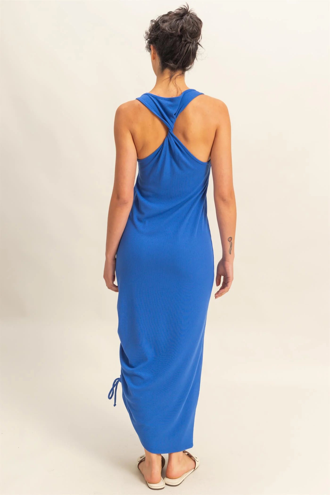 Scoop Neck Side Tie Detail Midi Dress
