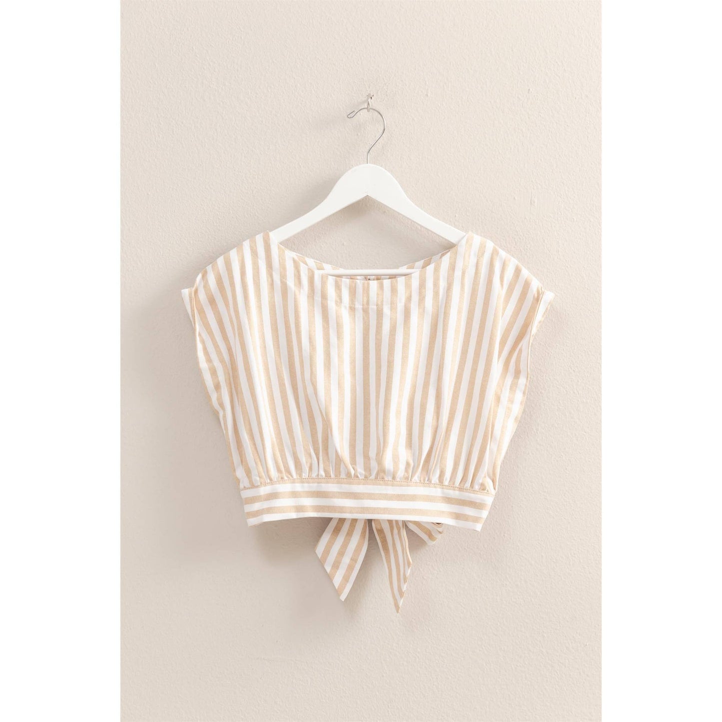 Short Sleeve Striped Open Back Crop Top