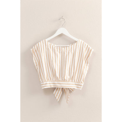 Short Sleeve Striped Open Back Crop Top