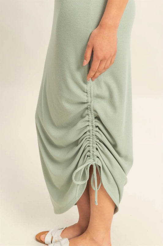 Scoop Neck Side Tie Detail Midi Dress