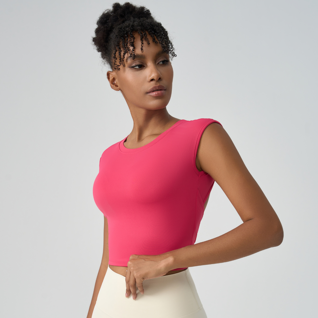 Women's Crew Neck Pleated-Back Open Sports Tank Top