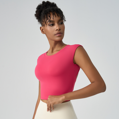 Women's Crew Neck Pleated-Back Open Sports Tank Top
