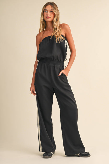 STRAPLESS STRIPE TRIM JUMPSUIT