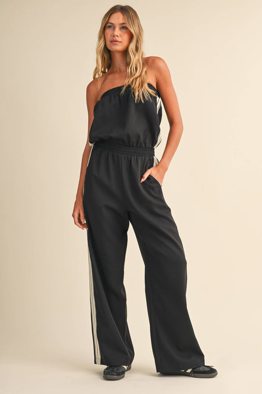 STRAPLESS STRIPE TRIM JUMPSUIT