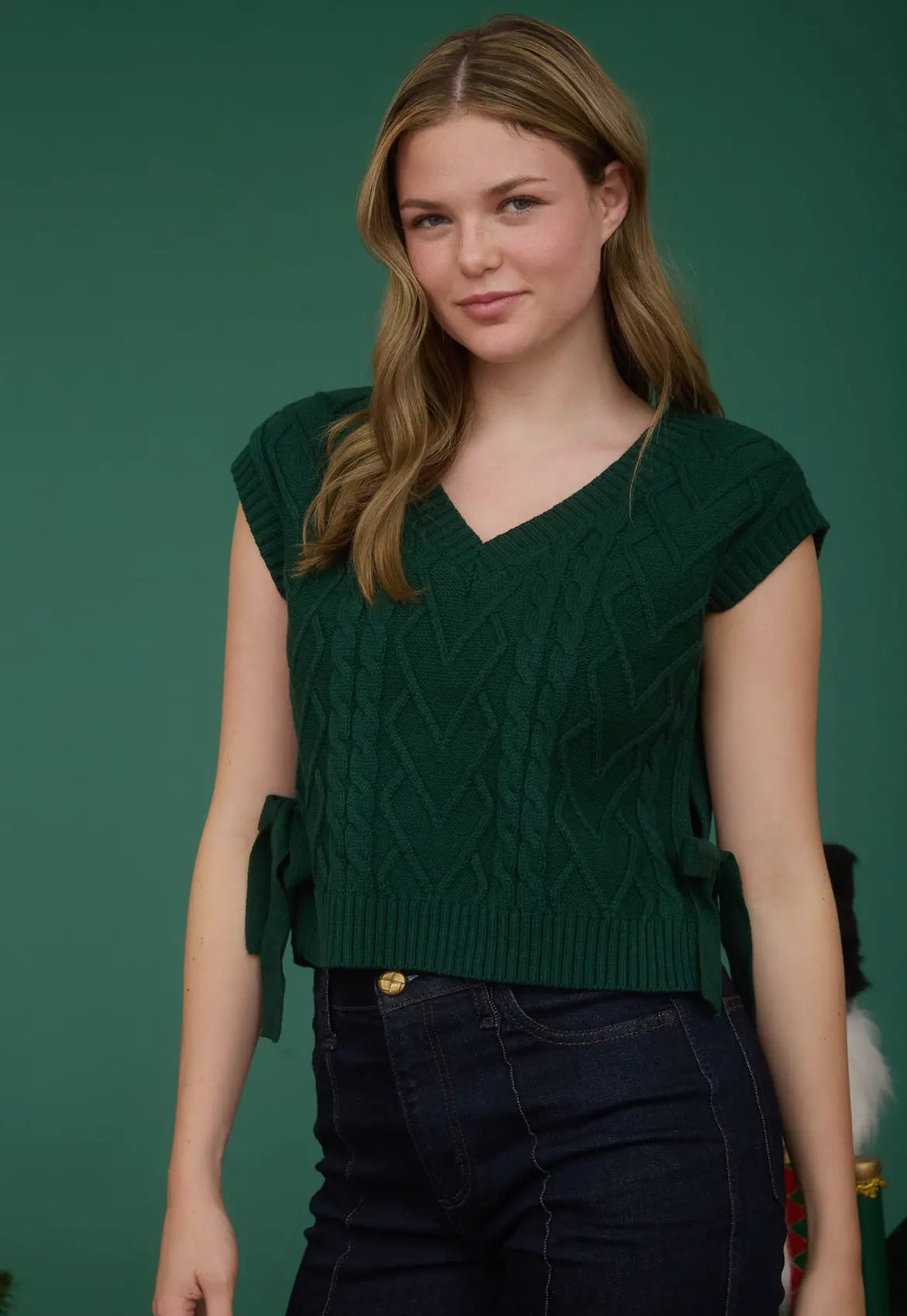 Cable Knit Box Sweater- Emerald