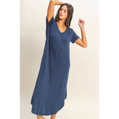 V-Neck Short Sleeve Midi Dress