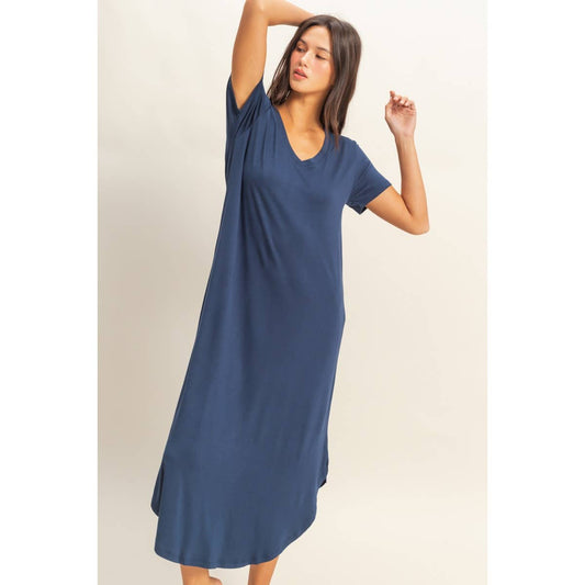 V-Neck Short Sleeve Midi Dress