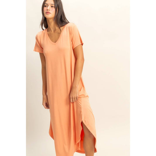 V-Neck Short Sleeve Midi Dress