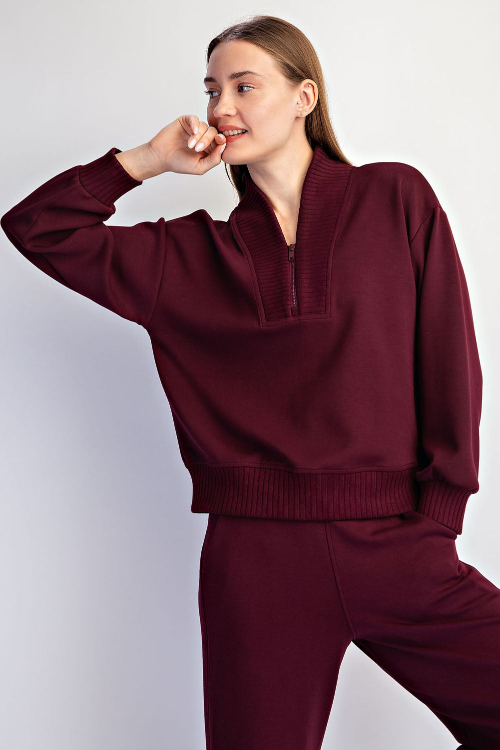 MODAL SCUBA LUXE V-NECK TOP Wine