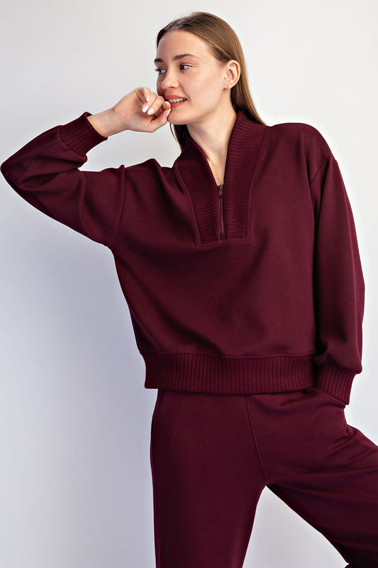 MODAL SCUBA LUXE V-NECK TOP Wine