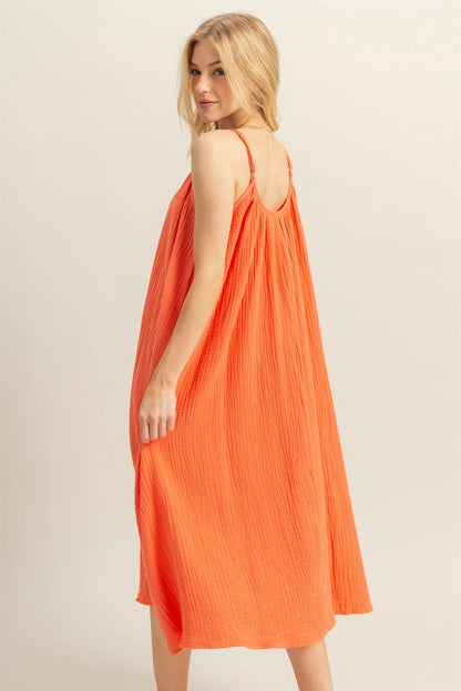 Shirring Neckline Sleeveless Flowy Dress
