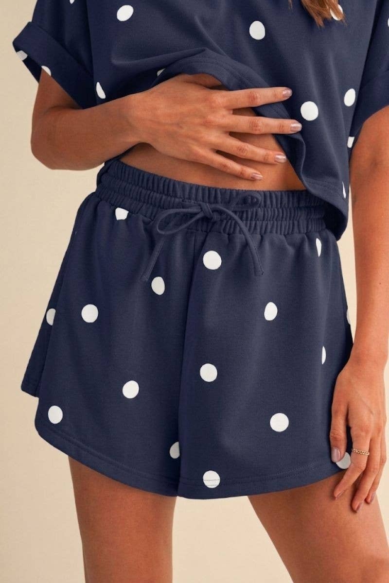 POLKADOT CROPPED SHORT SLEEVE COLLARED TOP AND SHORTS
