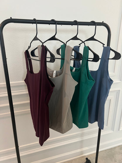 BUTTER FABRIC SQUARE NECKLINE SLEEVELESS TANK TOP- Stone Taupe