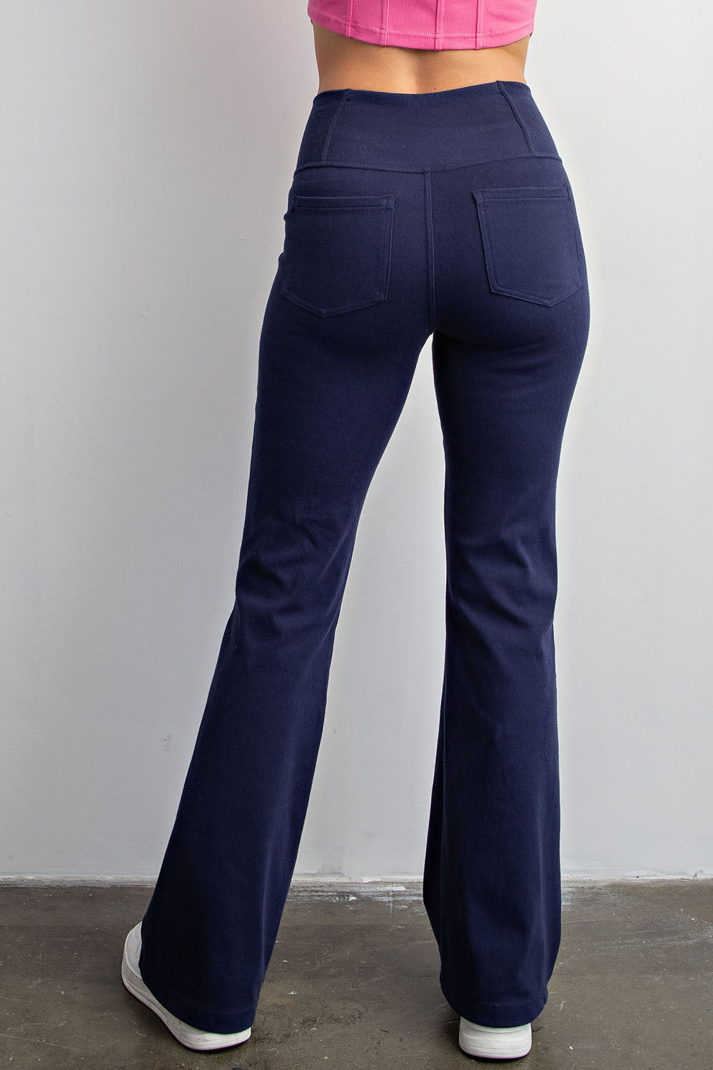 COTTON STRETCH TWILL FLARED CROSSOVER WAIST PANTS