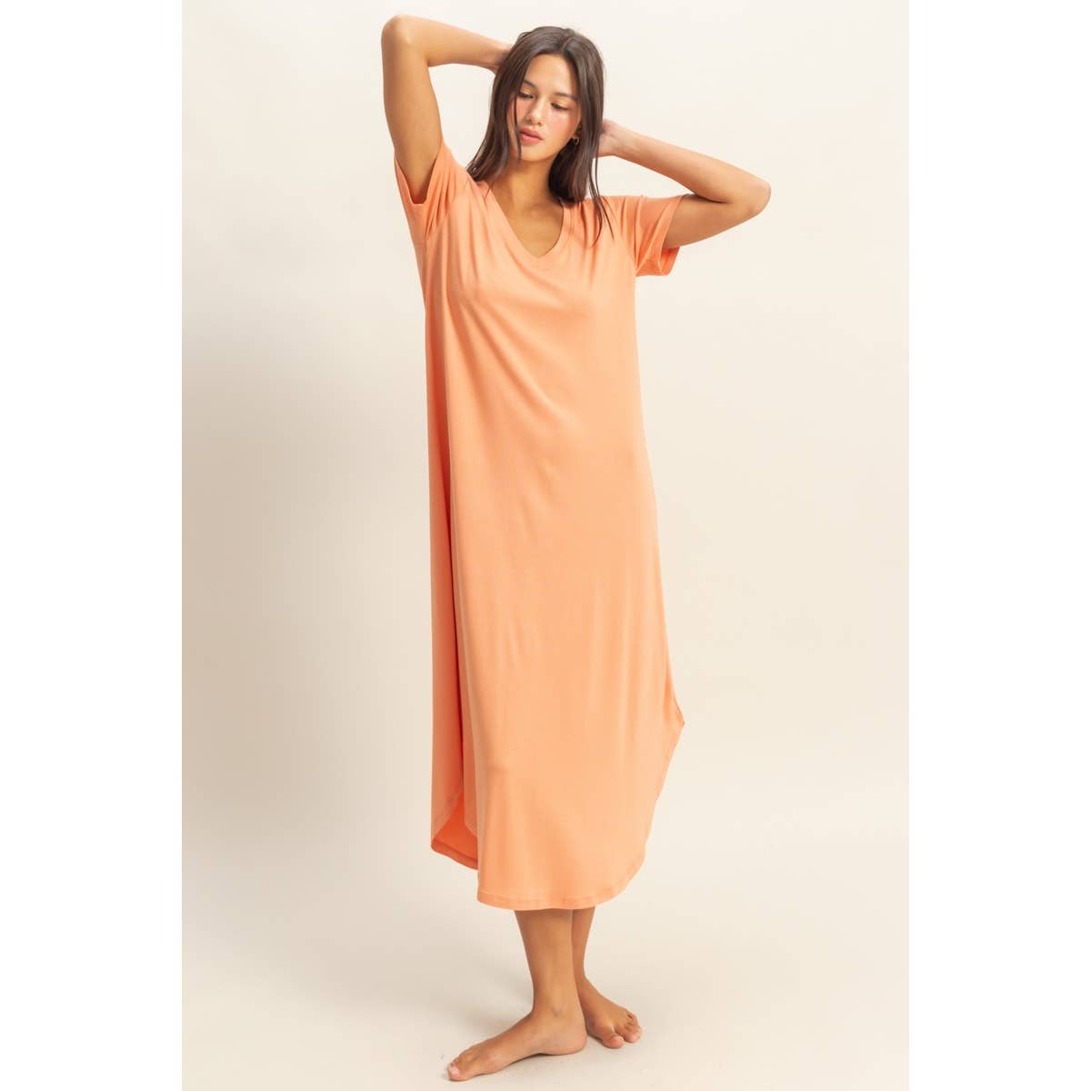 V-Neck Short Sleeve Midi Dress