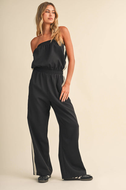 STRAPLESS STRIPE TRIM JUMPSUIT