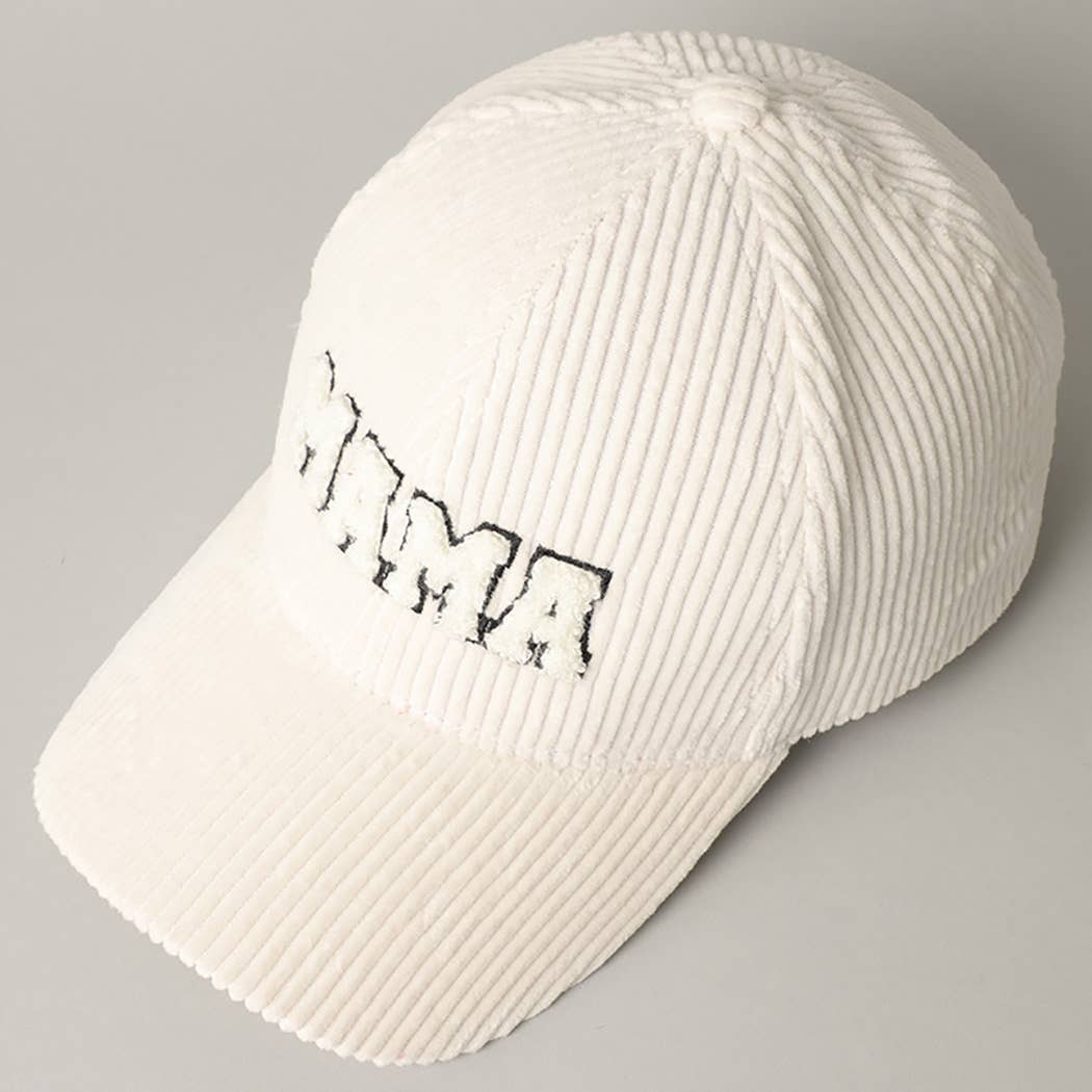 MAMA 3D Embroidered Corduroy Baseball Cap: One Size / OFF WHITE