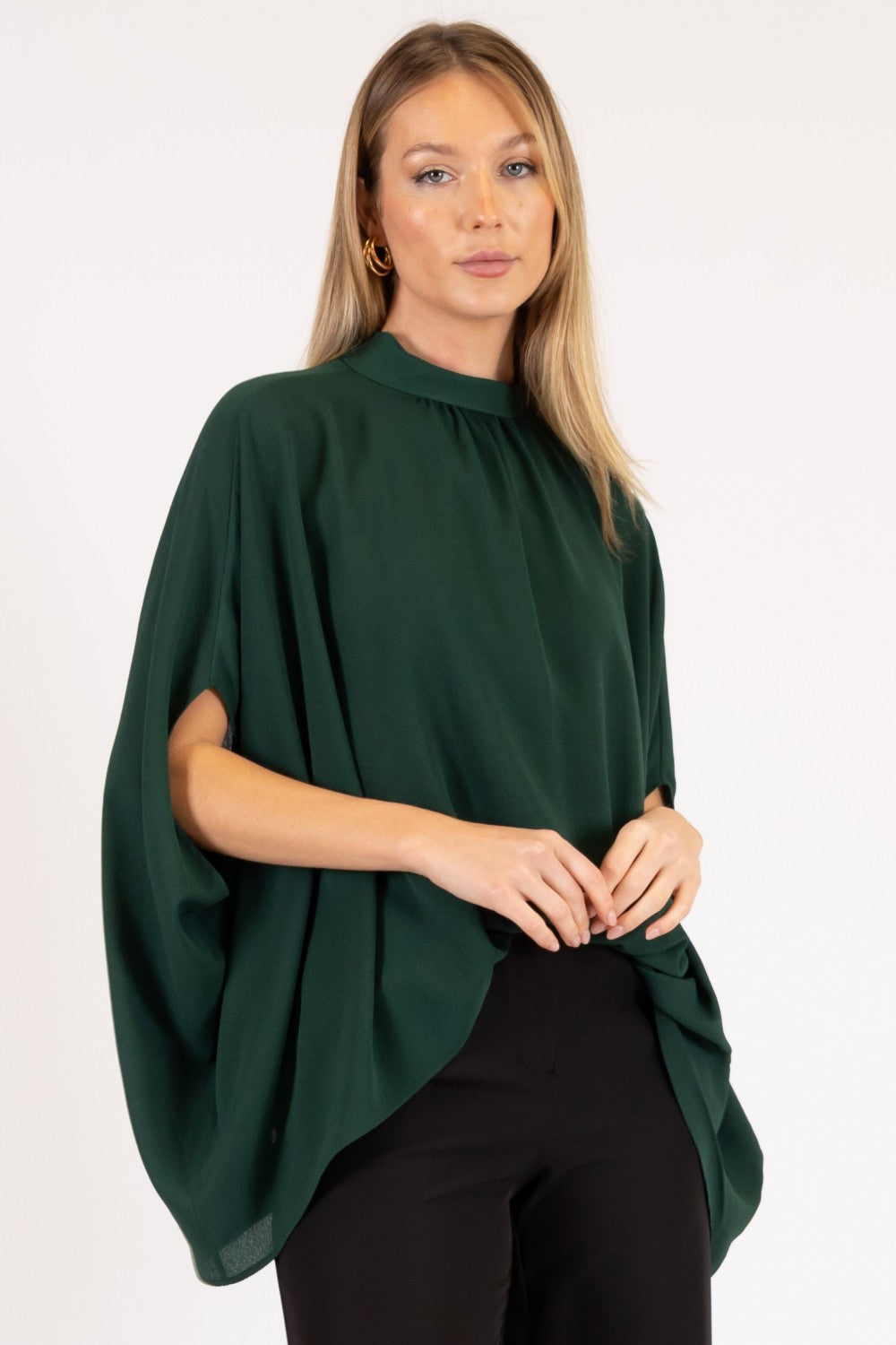Crepe Mock Neck Top- Emerald