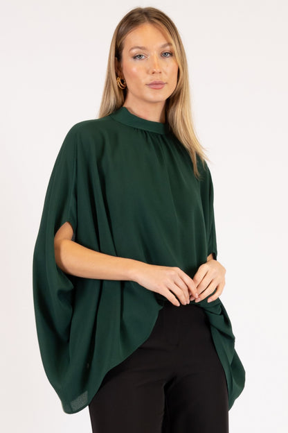Crepe Mock Neck Top- Emerald