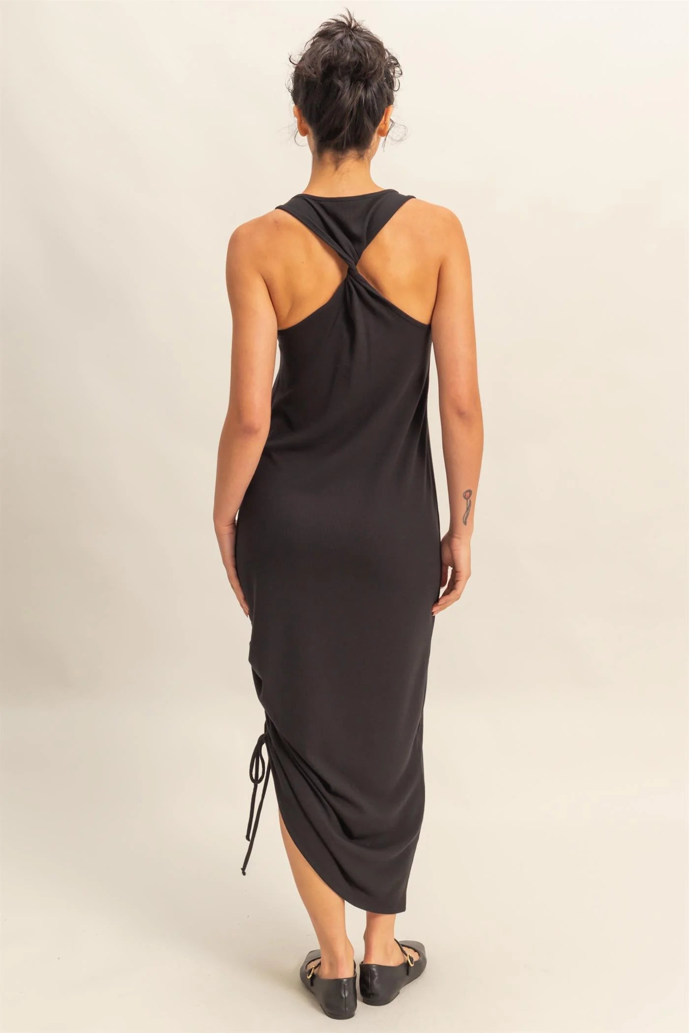 Scoop Neck Side Tie Detail Midi Dress