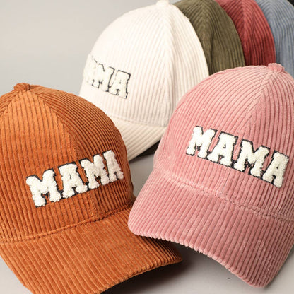 MAMA 3D Embroidered Corduroy Baseball Cap: One Size / OFF WHITE