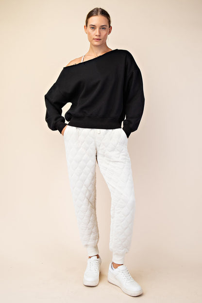 FRENCH TERRY FLEECE OFF SHOULDER SWEATSHIRT