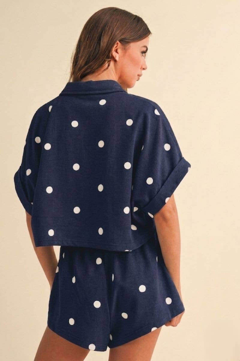 POLKADOT CROPPED SHORT SLEEVE COLLARED TOP AND SHORTS