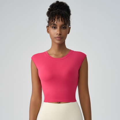 Women's Crew Neck Pleated-Back Open Sports Tank Top