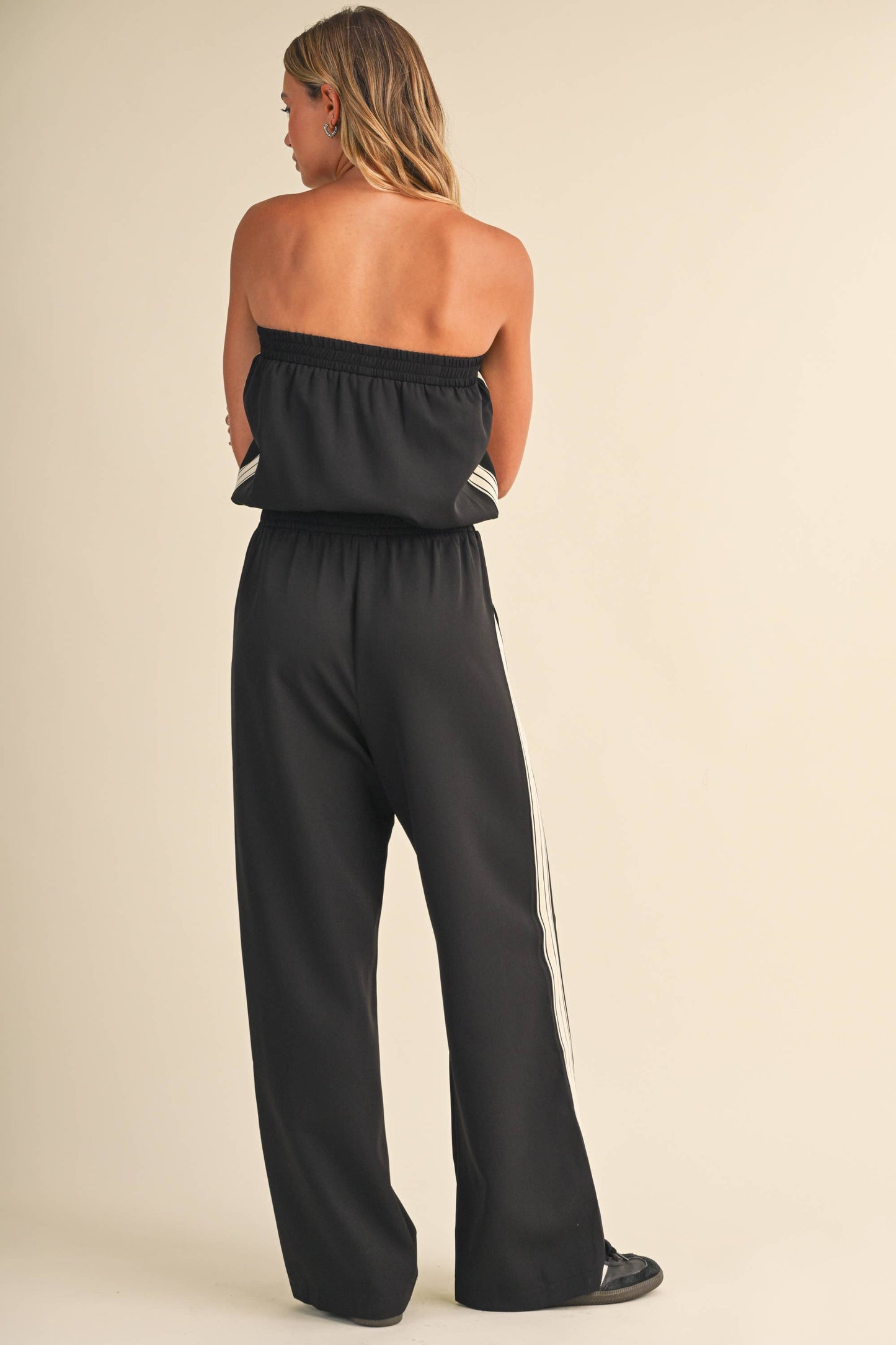 STRAPLESS STRIPE TRIM JUMPSUIT