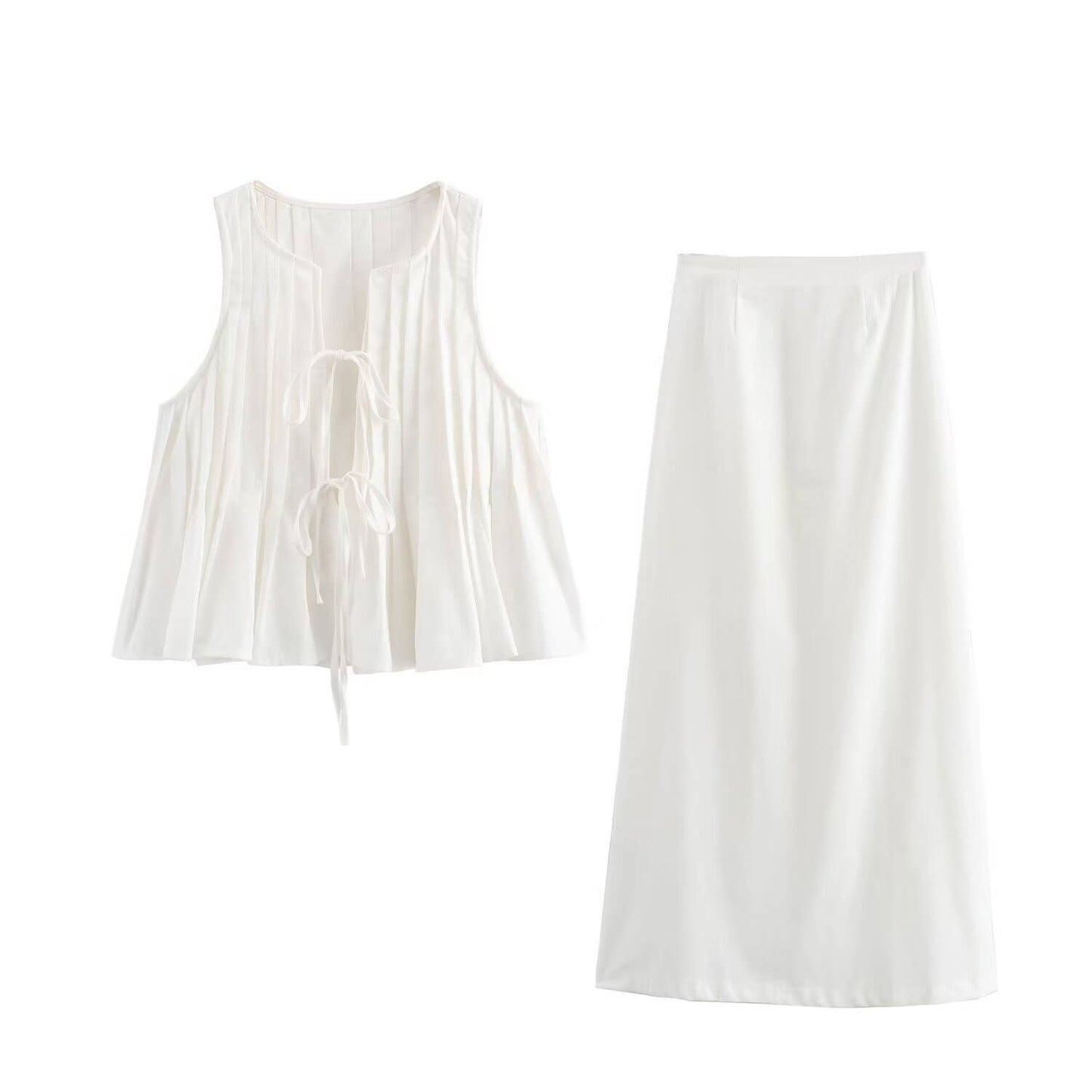 Pleated tank top skirt two piece set