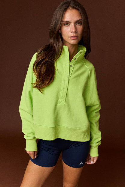 Half- Snap Button Mock Neck Pullover