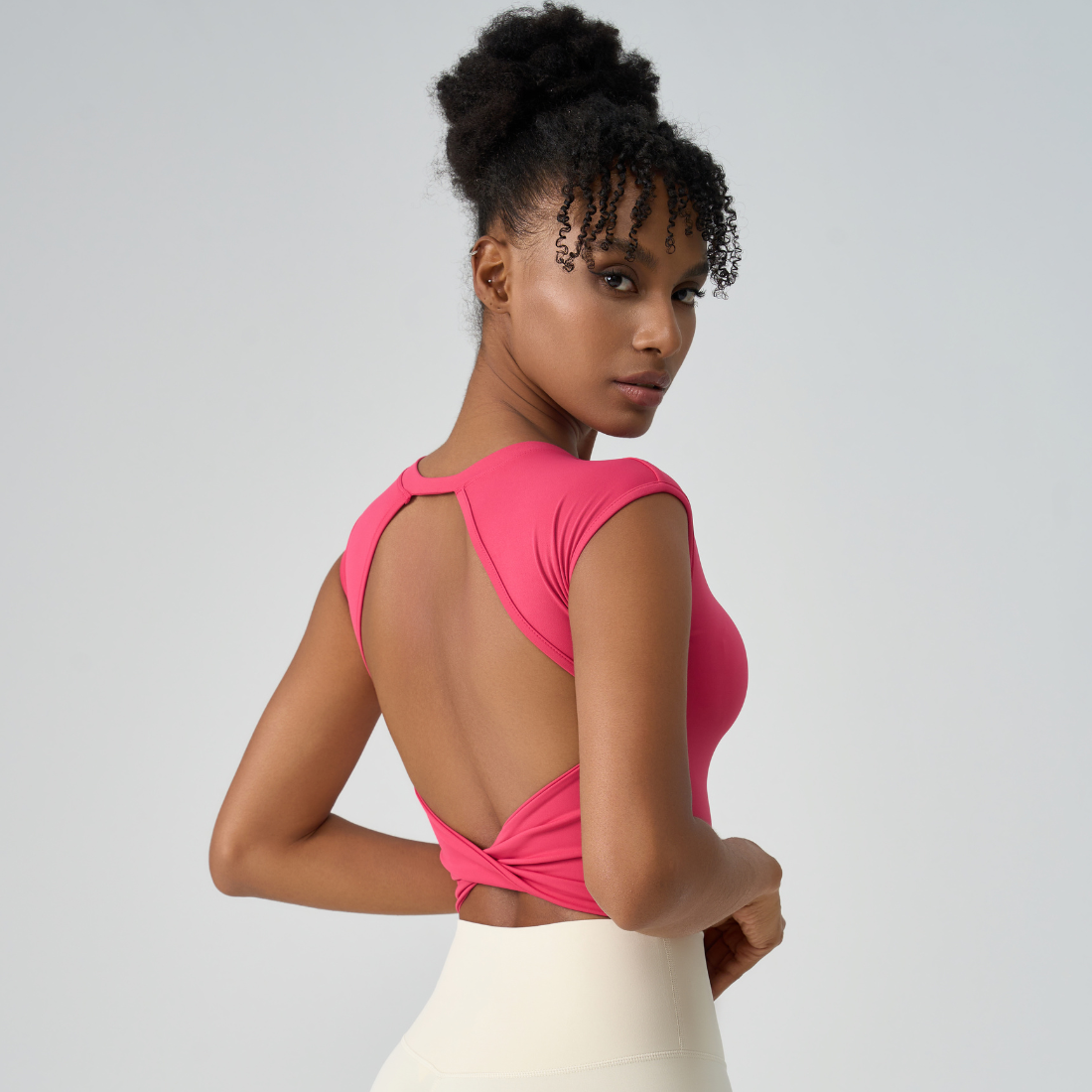 Women's Crew Neck Pleated-Back Open Sports Tank Top