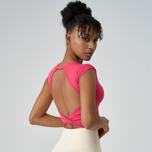 Women's Crew Neck Pleated-Back Open Sports Tank Top