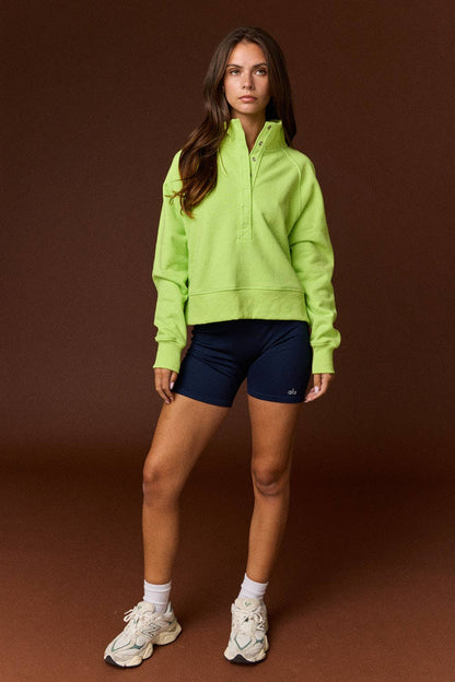 Half- Snap Button Mock Neck Pullover