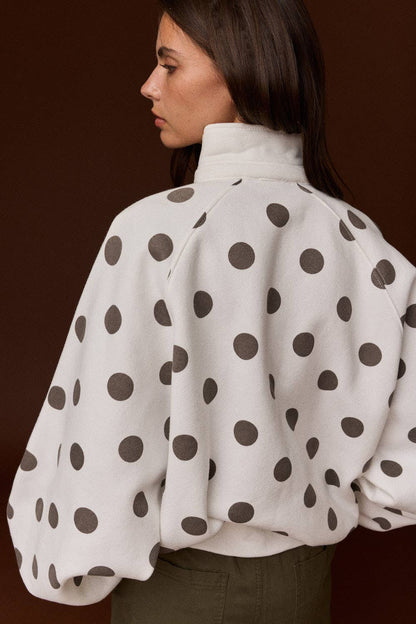 Collar Half-Snap Button  Polka Dot Sweatshirt