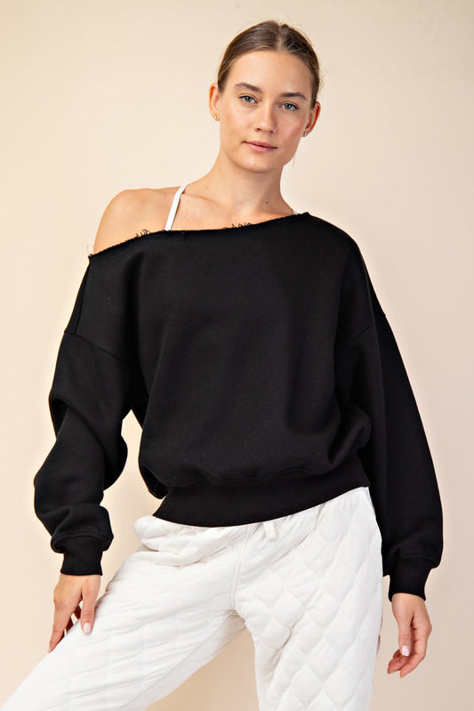 FRENCH TERRY FLEECE OFF SHOULDER SWEATSHIRT