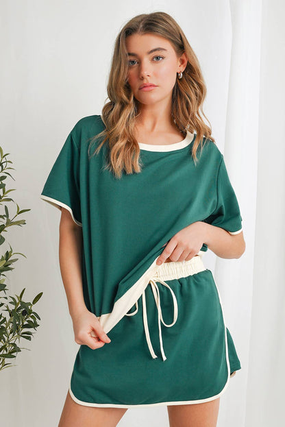Colorblock Drop Shoulder T Shirt & Skirt Set