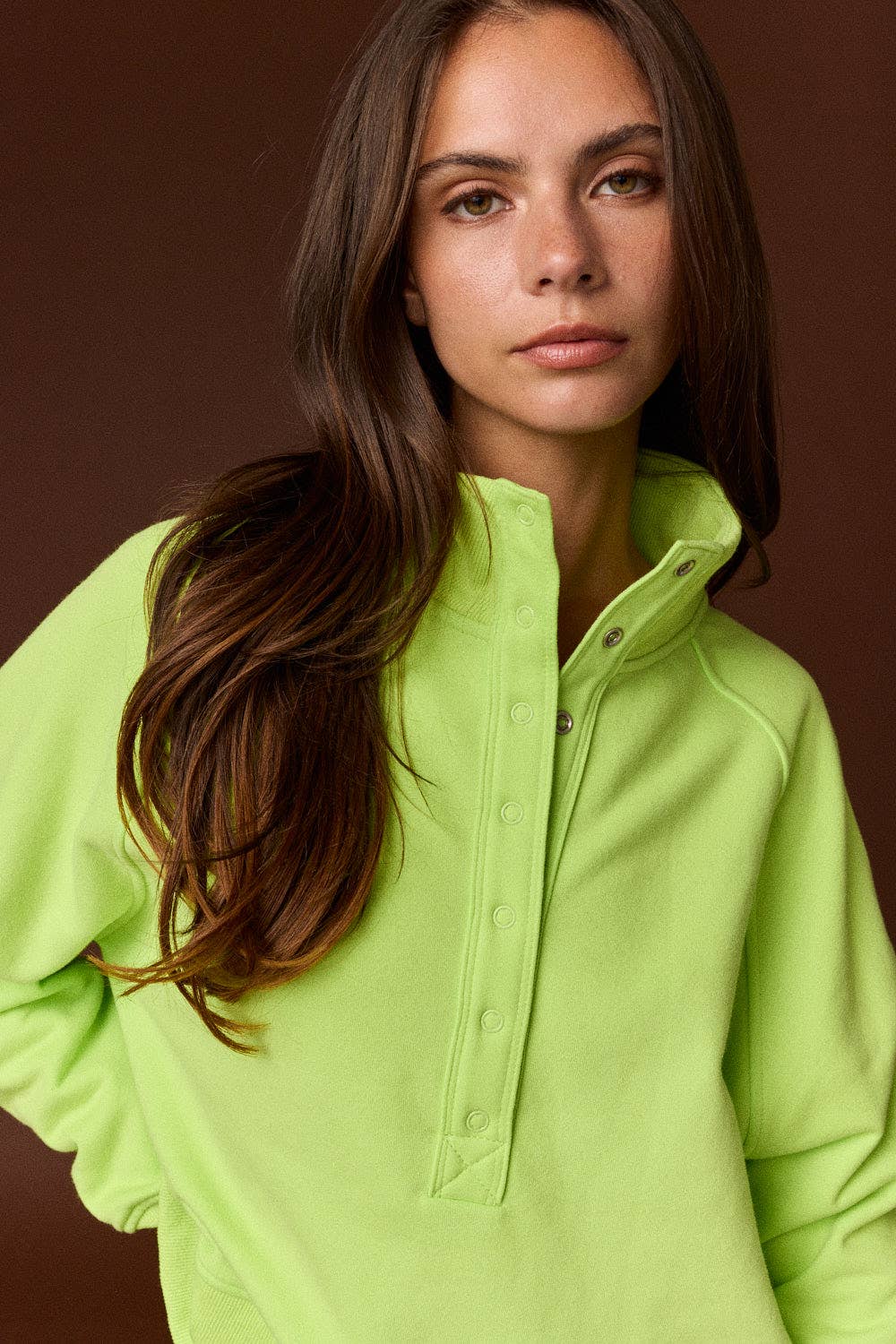 Half- Snap Button Mock Neck Pullover