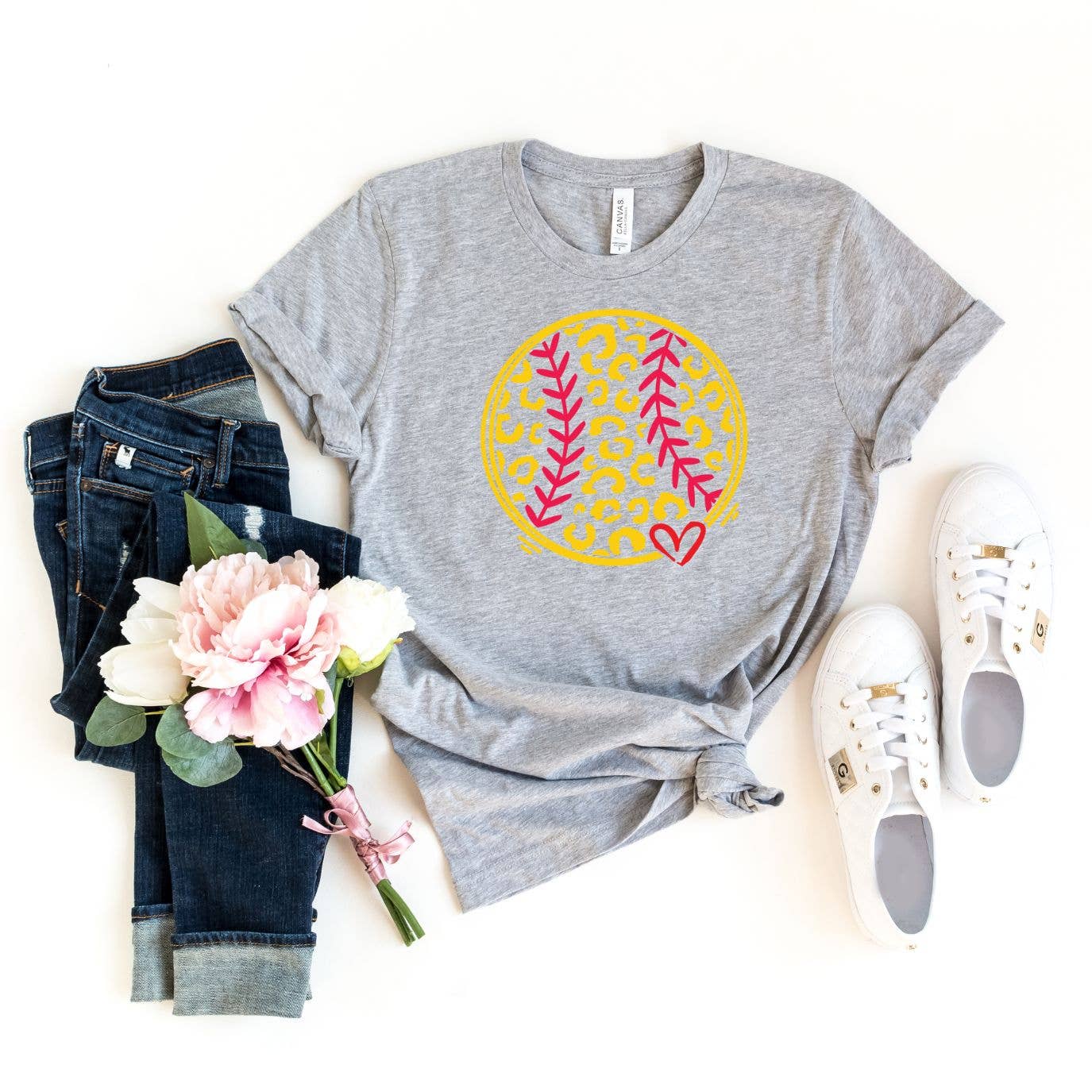 Leopard Softball Gray Tee