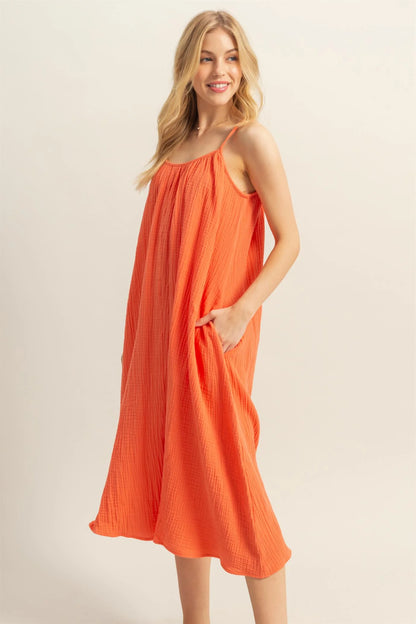 Shirring Neckline Sleeveless Flowy Dress