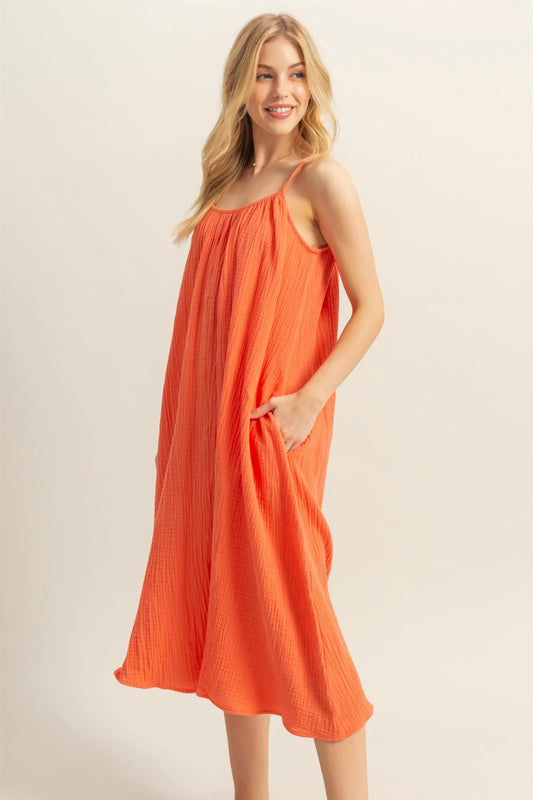 Shirring Neckline Sleeveless Flowy Dress