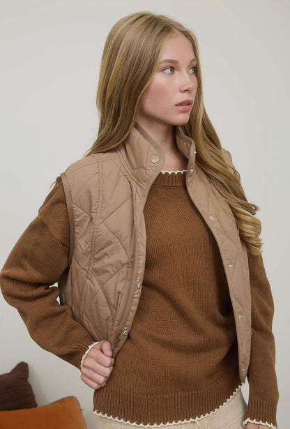 Snap Button Quilted Puffer Vest